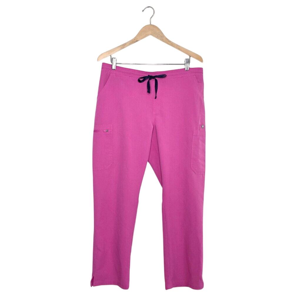 FIGS Yola Skinny Scrub Pants Large Pink 11-Pocket Straight Leg Slit Healthcare